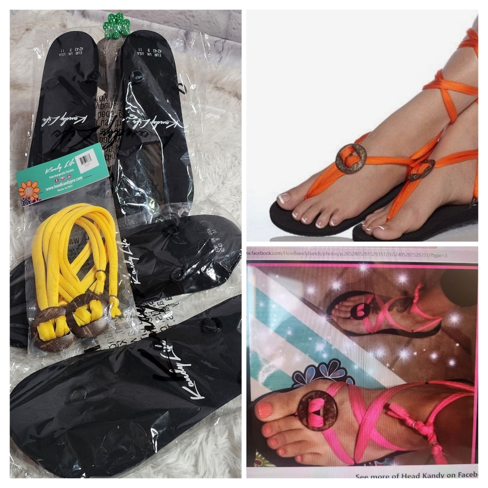 (3pcs)Kandy Life Interchangeable Wedge & FLATS Sandals/ YELLOW Short Strap